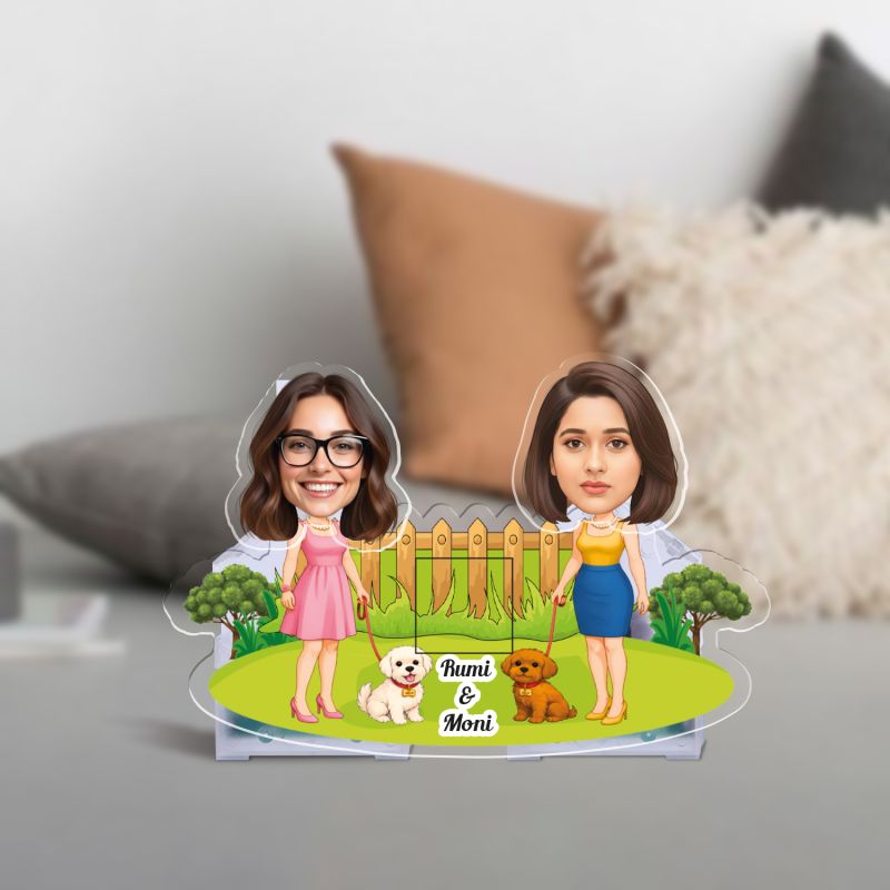 Personalized Bobblehead Caricature with Shaking Head Feature Custom with Face Cutout Photo & Name Battery Powered Tabletop Decor Funny Gift for Sisters, Bestie & Siblings